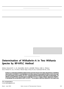 Determination of Withaferin-A in two Withania Species by RP