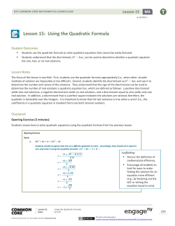 Lesson 15: Using the Quadratic Formula
