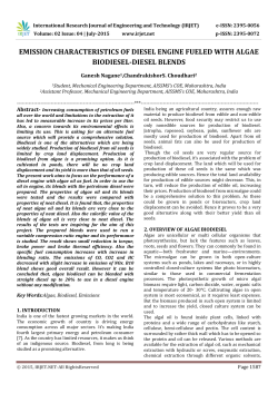 emission characteristics of diesel engine fueled with algae