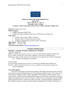 Running Head: HIED 695 SYLLABUS HIED 695: RESEARCH