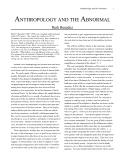 Ruth Benedict, &ldquo;Anthropology and the Abnormal