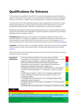 Qualifications for Entrance - University of London International