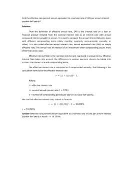 Find the effective rate percent annum equivalent to a nominal rate of