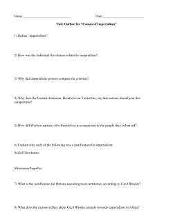 Note Outline for &ldquo;Causes of Imperialism&rdquo;