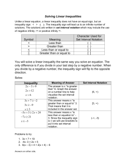 Solving Linear Inequalities Symbol Meaning Character Used for Set