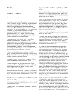 THE BET BY ANTON P. CHEKHOV I It was a dark autumn night. The