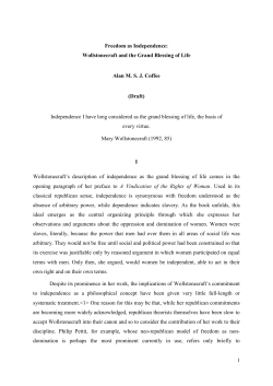 1 Freedom as Independence: Wollstonecraft and the Grand Blessing