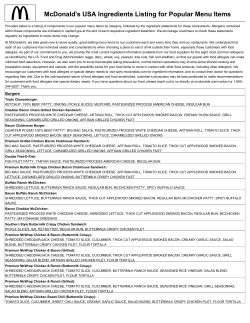 McDonald`s USA Ingredients Listing for Popular Menu Items