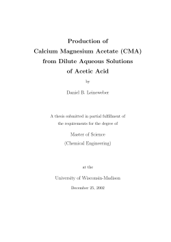 Production of Calcium Magnesium Acetate (CMA)