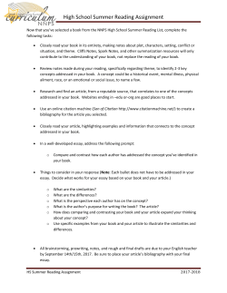 High School Summer Reading Assignment