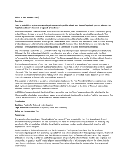 Tinker v. Des Moines (1969) Question Does a prohibition against the