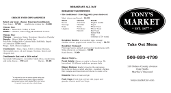 Take Out Menu - Tony`s Market