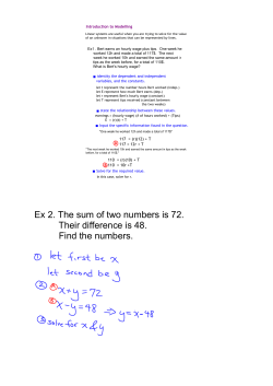 Ex 2. The sum of two numbers is 72. Their difference