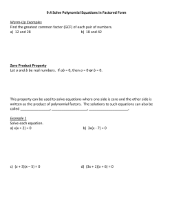 9.4 Solve Polynomial Equations in Factored Form Warm