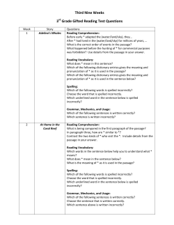Third Nine Weeks 3 Grade Gifted Reading Test Questions