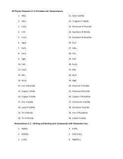1. NiCl 2. NiCl 3. CoCl 4. CrN 5. Cr2O3 6. Ag2O 7. FeCl 8. FeCl 9