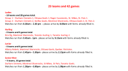 23 teams and 42 games Ladies - 10 teams and 20 games total.