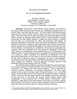 THE END OF ECONOMICS, OR, IS UTILITARIANISM FINISHED? By