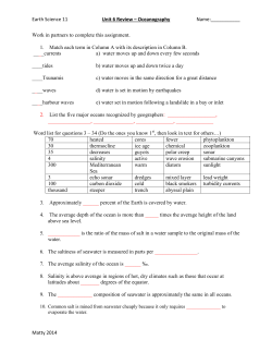 Earth Science 11 Unit 6 Review &ndash; Oceanography Name