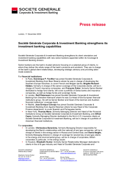 Press release - Soci&eacute;t&eacute; G&eacute;n&eacute;rale
