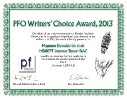 PFO Writers` Choice Award, 2013