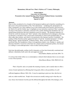 Humanisms, Old and New: Plato`s Myths as 21st Century Philosophy