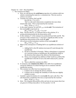 Chapter 16 &ndash; Acid &ndash; Base Equilibria I. The Common Ion Effect a. Here,