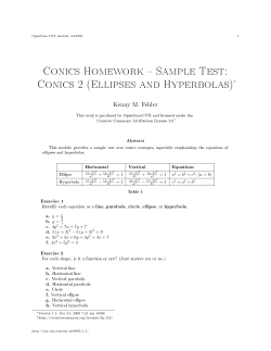 Conics Homework Sample Test: Conics 2 (Ellipses and Hyperbolas)&lowast;