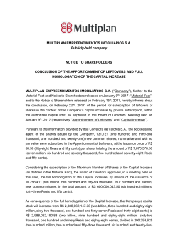 MULTIPLAN EMPREENDIMENTOS IMOBILI&Aacute;RIOS SA Publicly
