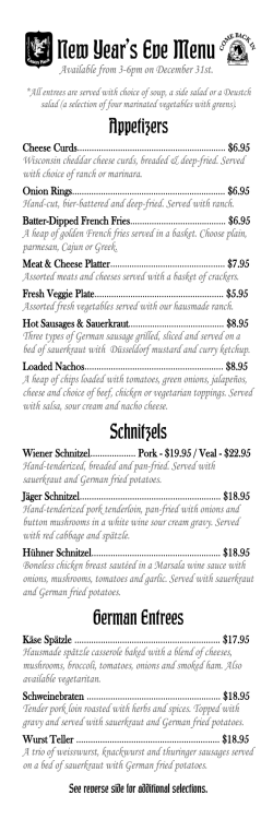 New Year`s Eve Menu
