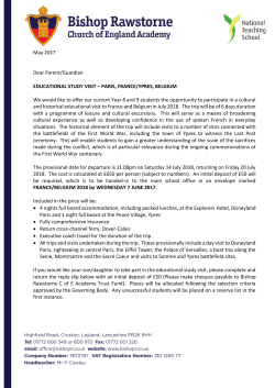 May 2017 Dear Parent/Guardian EDUCATIONAL STUDY VISIT