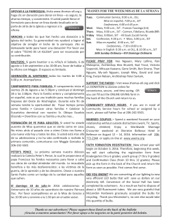 MASSES FOR THE WEEK/MISAS DE LA SEMANA APOYAR A LA