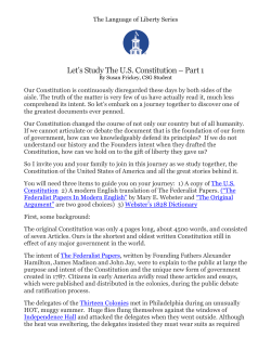 Let`s Study The US Constitution &ndash; Part 1
