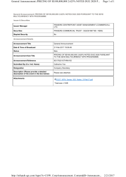 Page 1 of 1 General Announcement::PRICING OF S$100,000,000