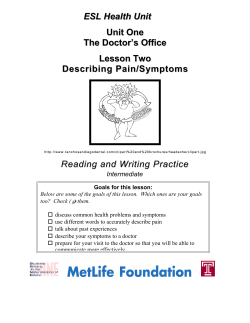 Unit One The Doctor`s Office Lesson Two Describing Pain/Symptoms