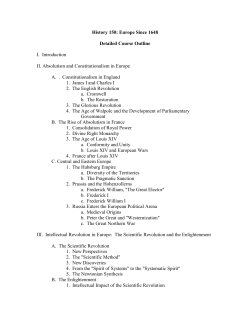 History 150: Europe Since 1648 Detailed Course Outline I