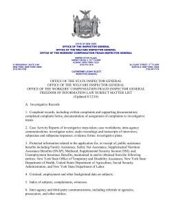 subject matter list - Office of the Welfare Inspector General