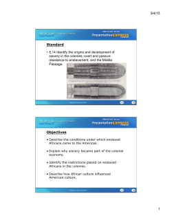 9/4/15 1 &bull; 8.14 Identify the origins and development of slavery in the