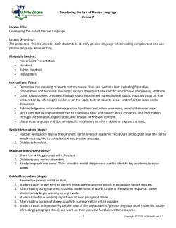 1 Developing the Use of Precise Language Grade 7 Lesson Title