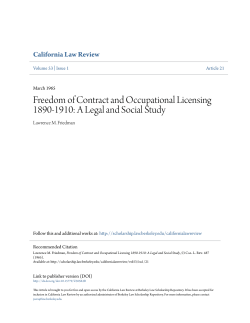 Freedom of Contract and Occupational Licensing 1890