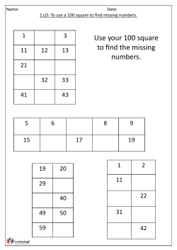 Use your 100 square to find the missing numbers.