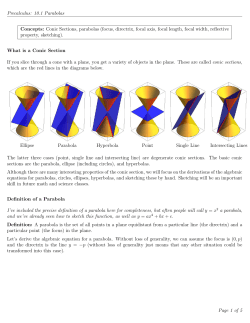 Precalculus: 10.1 Parabolas Concepts: Conic Sections, parabolas