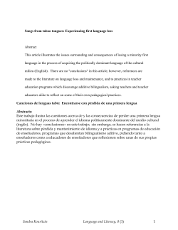 Sandra Kouritzin Language and Literacy, 8 (1) 1 Songs from taboo