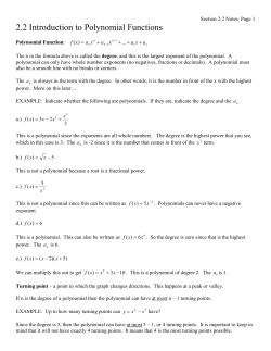 2.2 Introduction to Polynomial Functions