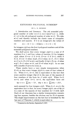EXTENDED POLYGONAL NUMBERS* 1. Introduction and Summary