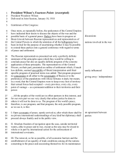 President Wilson`s Fourteen Points (excerpted)