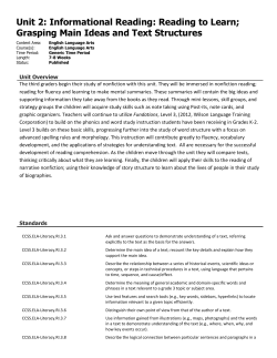 Unit 2: Informational Reading: Reading to Learn