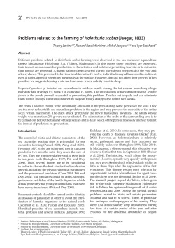 Problems related to the farming of Holothuria scabra (Jaeger