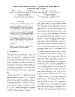 Automatic Identification of Cognates and False Friends in French