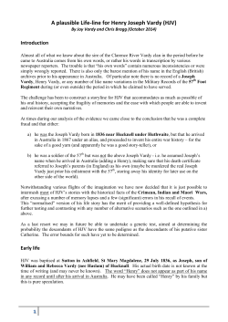 A plausible Life-‐line for Henry Joseph Vardy